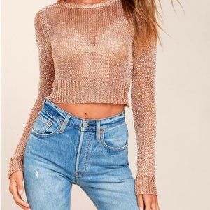 Lulus Gilded Pleasure Rose Gold Metallic Knit Crop Sweater